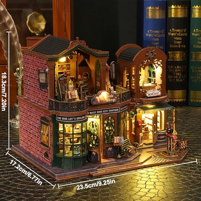 DIY BOOK NOOK KIT, 3D WOODEN PUZZLE BOOK NOOK LIBRARY WITH LED LIGHT, DIY DOLLHOUSES MINIATURE HOUSE MODEL KIT FOR BOOK CORNER CHRISTMAS BIRTHDAY GIFTS - Image 4